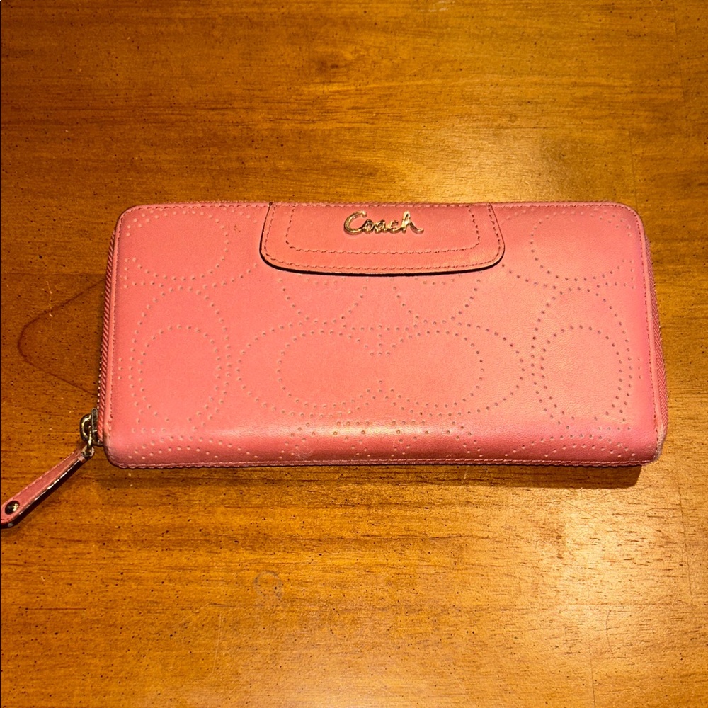 Coach Coral/Pink Leather Zip Wallet